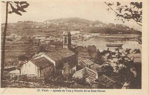Postales: VIGO - 27. IGLESIA DE TEIS Y MUELLE DE LA BASE NAVAL - EDICIÓN JOSÉ LÓPEZ SOUSA - S/C
